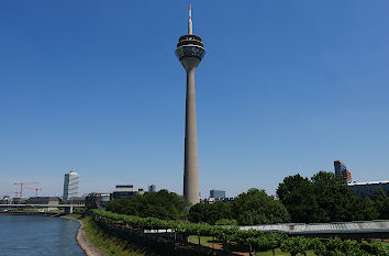 Rheinturm und Rhein in Düsseldorf