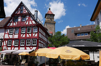 Lange Straße Waiblingen und Wahrzeichen Hochwachtturm