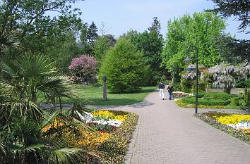 Rabatten und blühende Bäume im Kurpark Bad Dürkheim