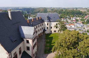 Blick vom Bergfried auf Burg Mildenstein